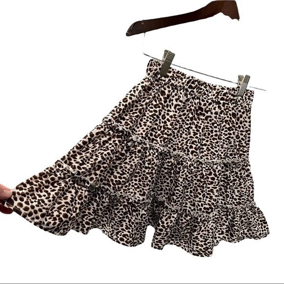SHEIN ANIMAL PRINT TIERED RUFFLE FLOWY SKATER MINI SKIRT - Picture 8 of 11